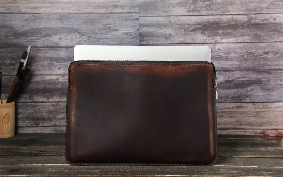 Genuine Leather Laptop Sleeve Case For Macbook Air M1 M2 M3 Pro 13 14 15 16 Inch Briefcase Dell HP Computer Cover Bag For Men