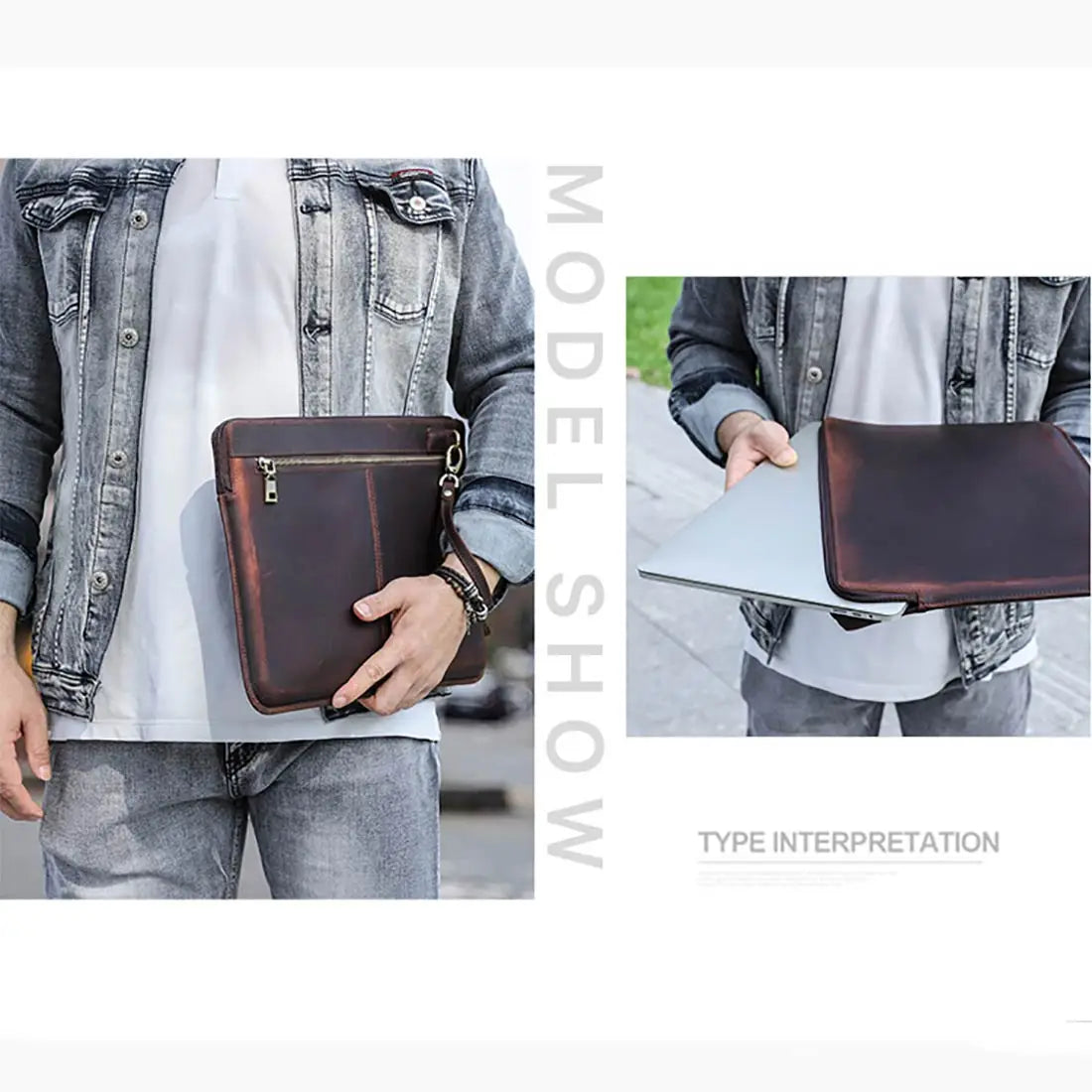 Genuine Leather Laptop Sleeve Case For Macbook Air M1 M2 M3 Pro 13 14 15 16 Inch Briefcase Dell HP Computer Cover Bag For Men