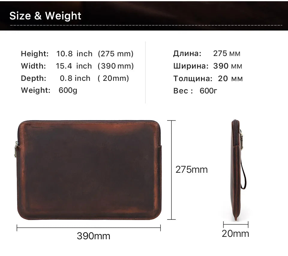 Genuine Leather Laptop Sleeve Case For Macbook Air M1 M2 M3 Pro 13 14 15 16 Inch Briefcase Dell HP Computer Cover Bag For Men