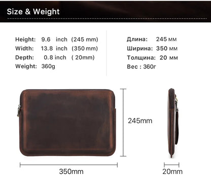 Genuine Leather Laptop Sleeve Case For Macbook Air M1 M2 M3 Pro 13 14 15 16 Inch Briefcase Dell HP Computer Cover Bag For Men