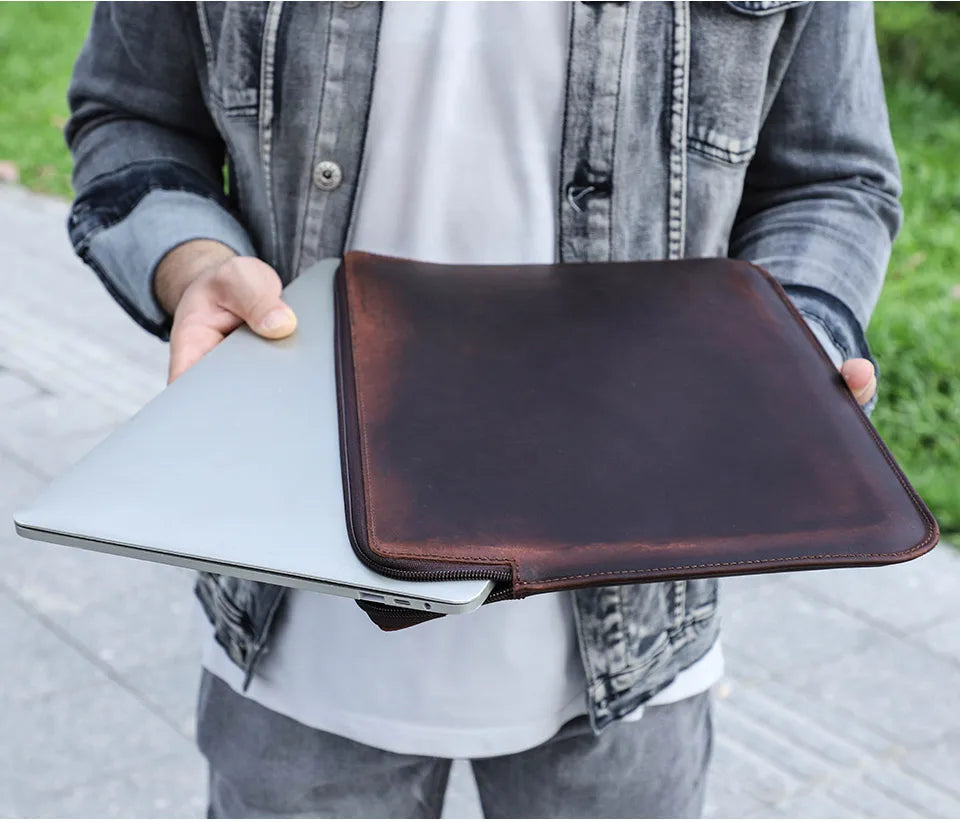 Genuine Leather Laptop Sleeve Case For Macbook Air M1 M2 M3 Pro 13 14 15 16 Inch Briefcase Dell HP Computer Cover Bag For Men