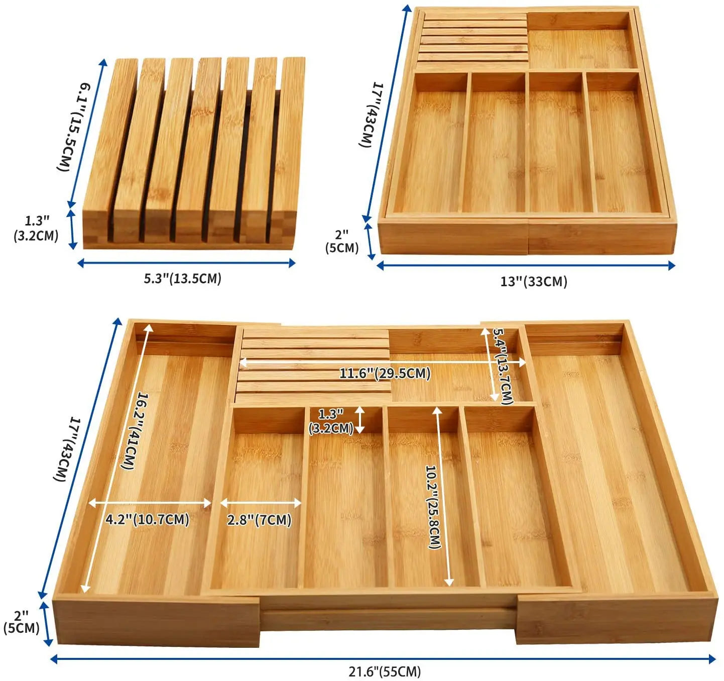 Bamboo Expandable Drawer Kitchen Organizer for Spoons Forks Knives cutleries