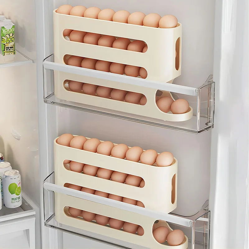 4 Layers Automatic Rolling Holder Rack Fridge Eggs Storage Box