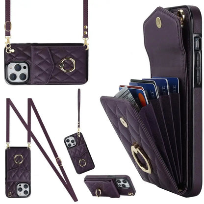 Soft Durable  Leather Phone Case Crossbody Wallet Phone Case with 360-degree