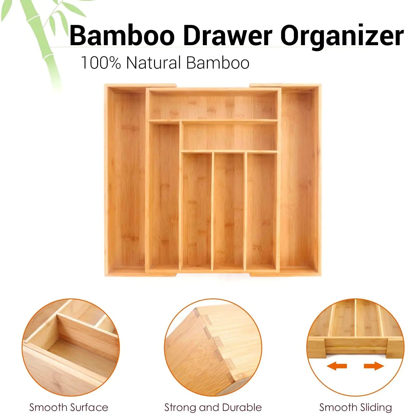 Bamboo Expandable Drawer Kitchen Organizer for Spoons Forks Knives cutleries