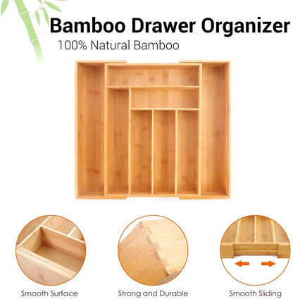 Bamboo Expandable Drawer Kitchen Organizer for Spoons Forks Knives cutleries