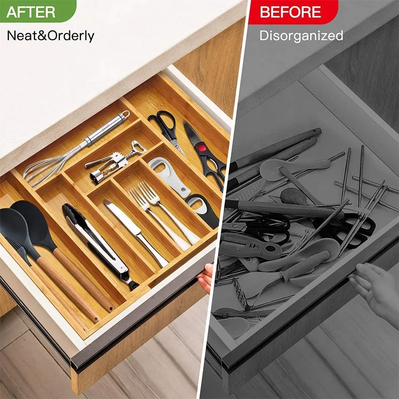 Bamboo Expandable Drawer Kitchen Organizer for Spoons Forks Knives cutleries