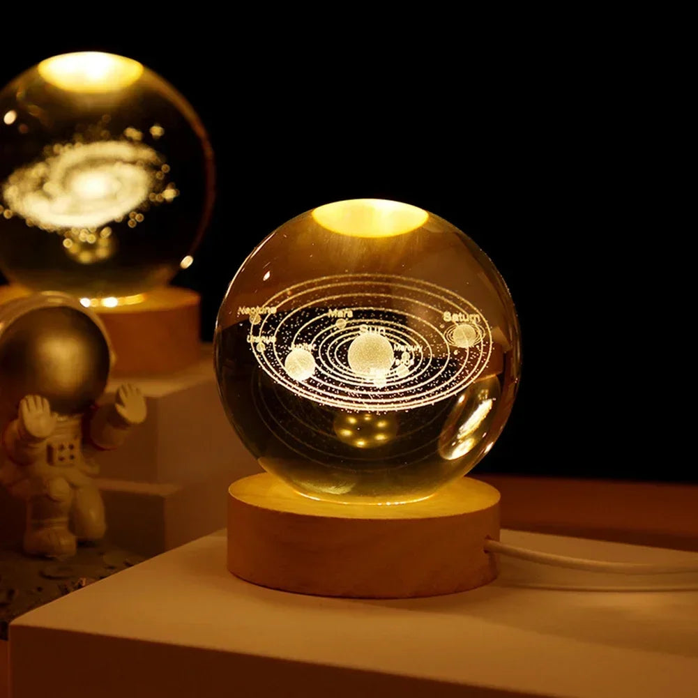 Unique 3D Crystal Ball Lamp with Galaxy and Planetary