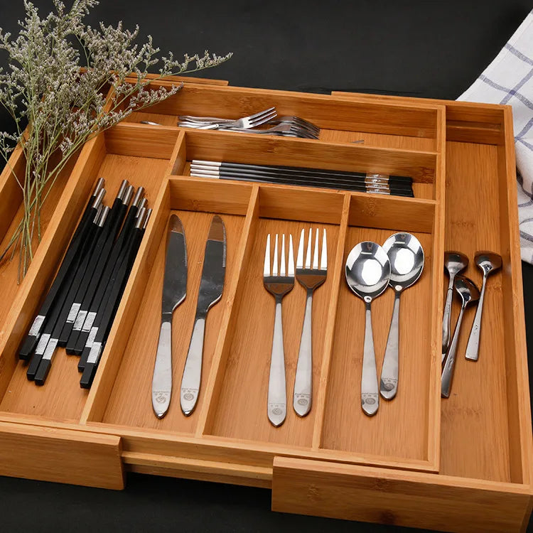 Bamboo Expandable Drawer Kitchen Organizer for Spoons Forks Knives cutleries