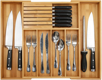 Bamboo Expandable Drawer Kitchen Organizer for Spoons Forks Knives cutleries