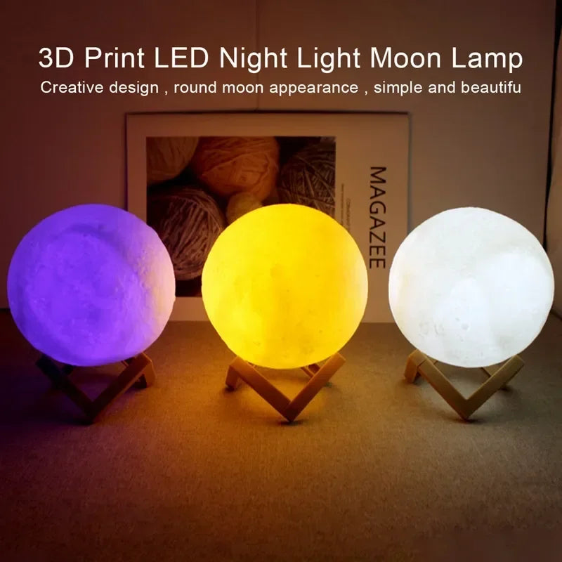 8cm Moon Lamp LED Night Light Battery Powered With Stand