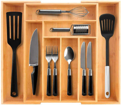 Bamboo Expandable Drawer Kitchen Organizer for Spoons Forks Knives cutleries