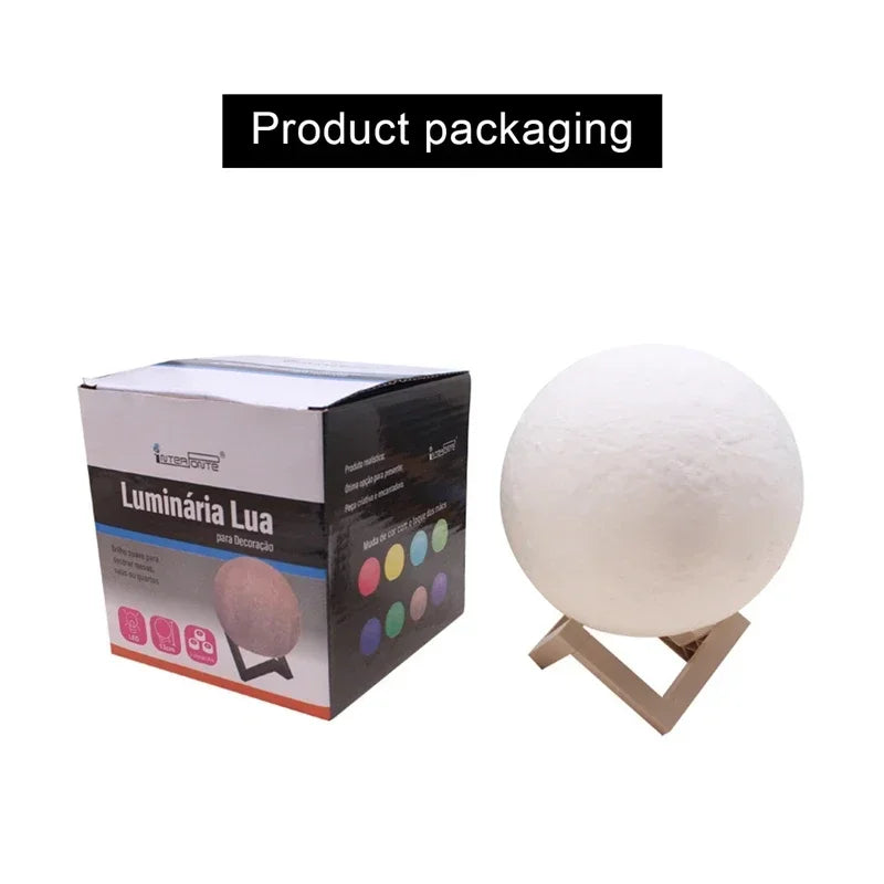 8cm Moon Lamp LED Night Light Battery Powered With Stand