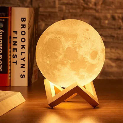 8cm Moon Lamp LED Night Light Battery Powered With Stand