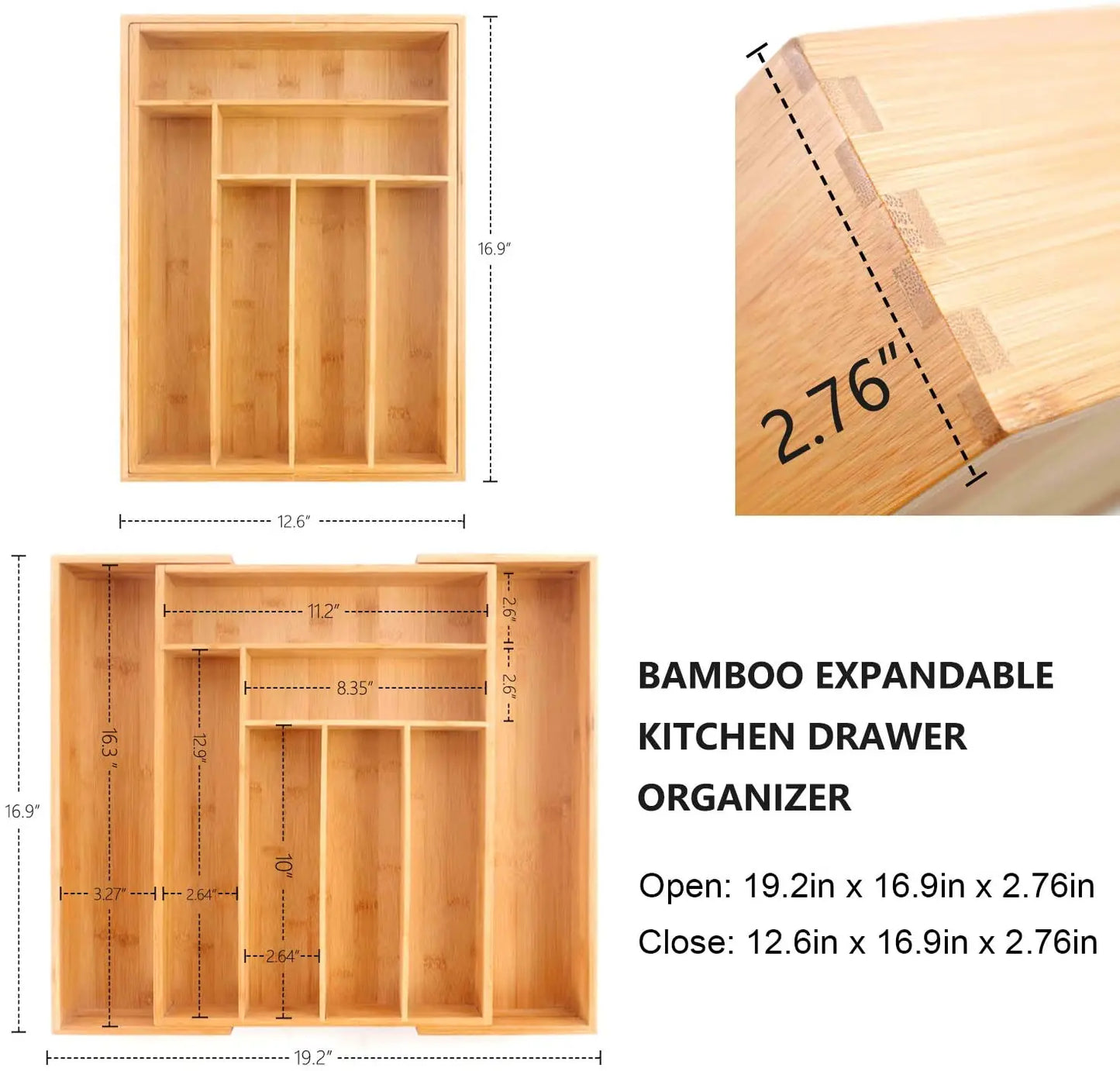 Bamboo Expandable Drawer Kitchen Organizer for Spoons Forks Knives cutleries