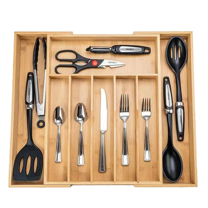 Bamboo Expandable Drawer Kitchen Organizer for Spoons Forks Knives cutleries