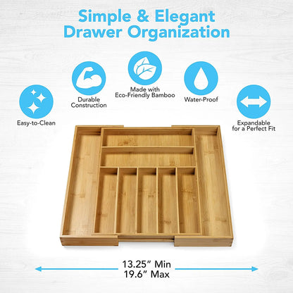 Bamboo Expandable Drawer Kitchen Organizer for Spoons Forks Knives cutleries