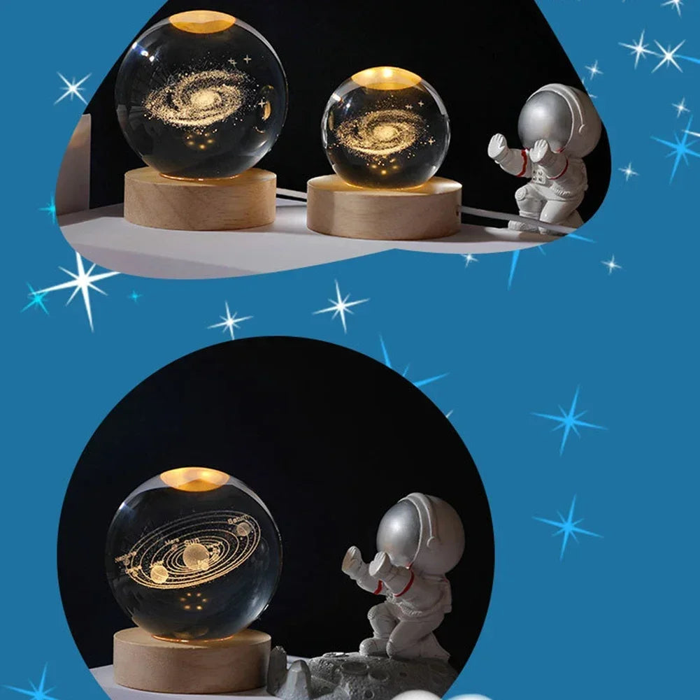 Unique 3D Crystal Ball Lamp with Galaxy and Planetary