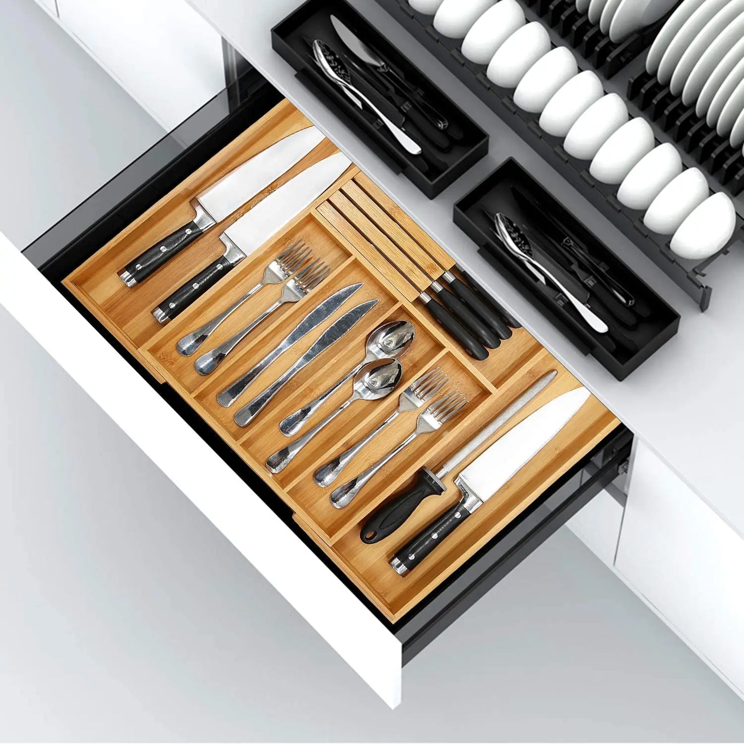 Bamboo Expandable Drawer Kitchen Organizer for Spoons Forks Knives cutleries