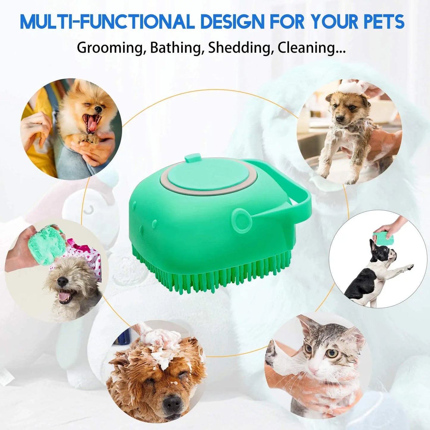 Pet Dog Cat Shampoo Brush 2.7oz 80ml Cat Massage Comb Grooming Scrubber  for Bathing Short Hair Soft Silicone Rubber