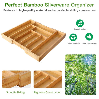 Bamboo Expandable Drawer Kitchen Organizer for Spoons Forks Knives cutleries