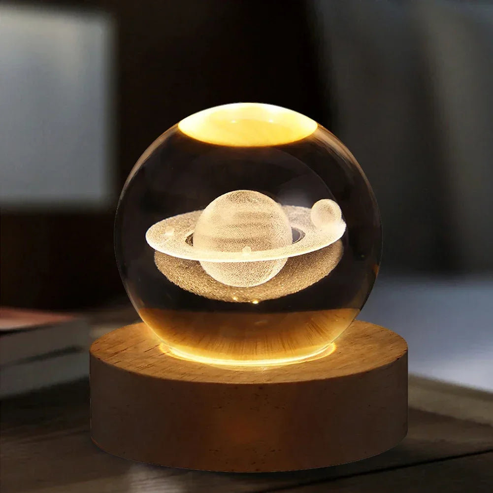 Unique 3D Crystal Ball Lamp with Galaxy and Planetary