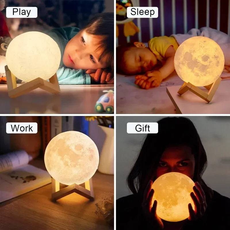 8cm Moon Lamp LED Night Light Battery Powered With Stand