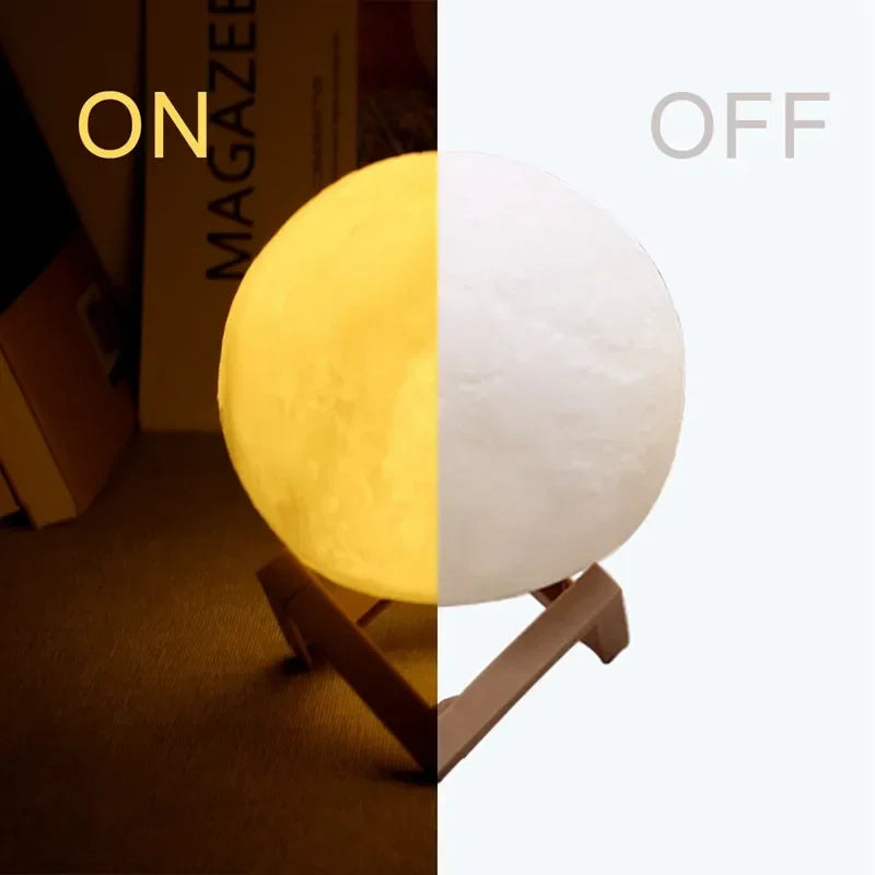 8cm Moon Lamp LED Night Light Battery Powered With Stand