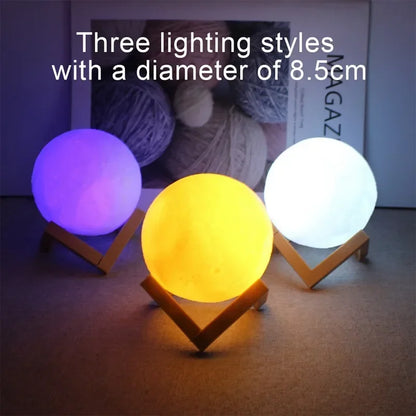 8cm Moon Lamp LED Night Light Battery Powered With Stand