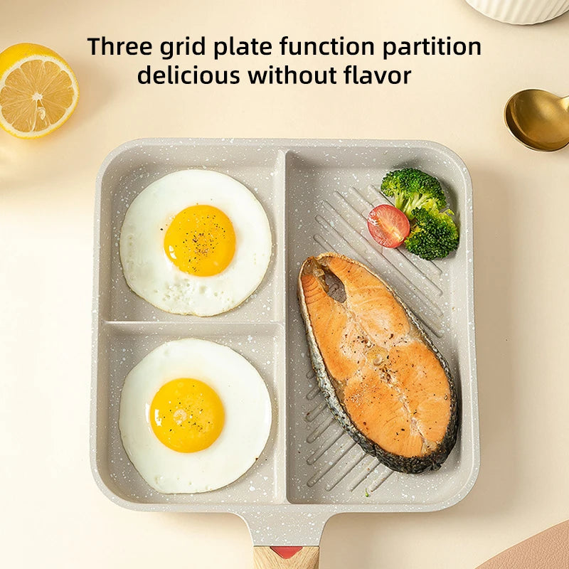 Frying Pan Partition Frying Pan3 In1 Breakfast Frying Pan Multifunctional Non-Stick