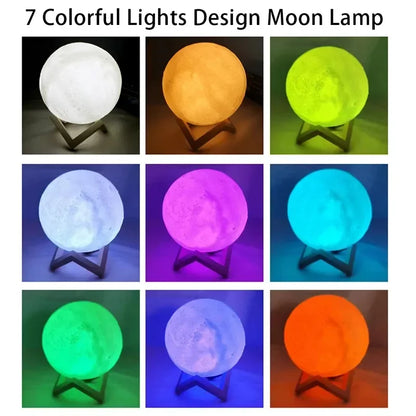 8cm Moon Lamp LED Night Light Battery Powered With Stand