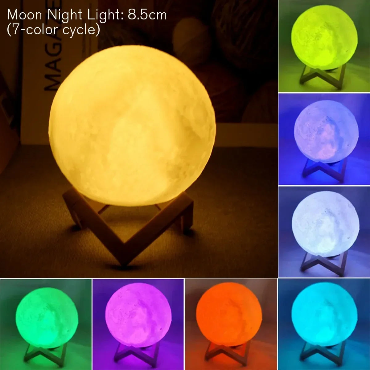 8cm Moon Lamp LED Night Light Battery Powered With Stand