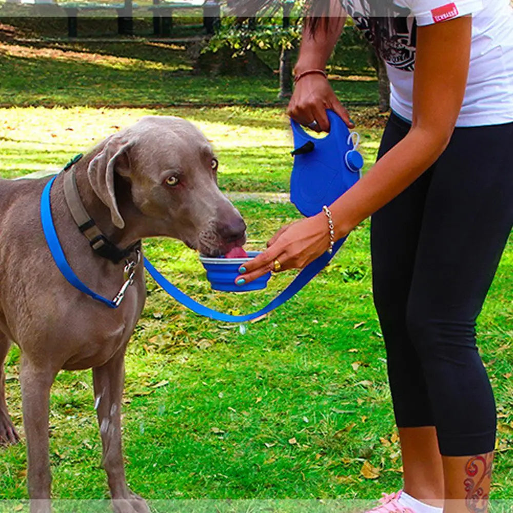 Multifunction Pet Dog Leash with Builtin Water Bottle Bowl Waste Bag Dispenser for Outdoor Walking