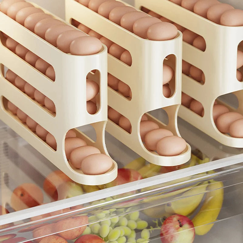 4 Layers Automatic Rolling Holder Rack Fridge Eggs Storage Box